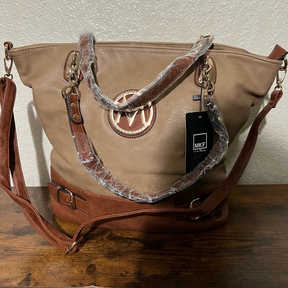 MKF Two-Tone Tan and Brown Tote Bag